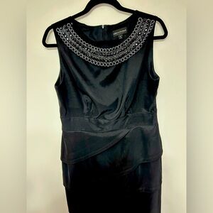 connected apparel Black Sleeveless Midi Dress with Beaded Collar